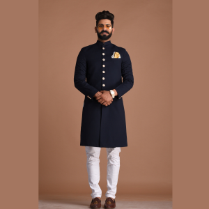 Handmade Navy Blue Maharaja Style Achkan | Regal Ethnic Wear | Jaipurio